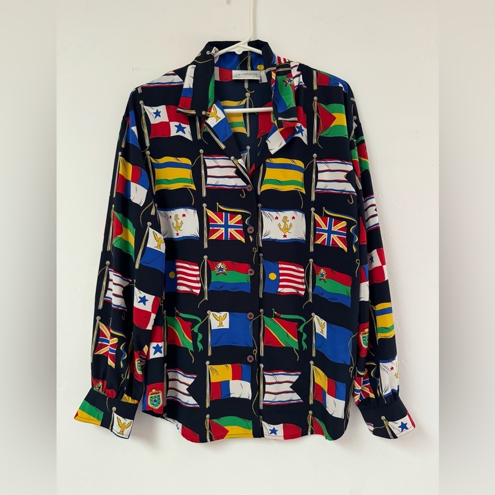 Liz‎ Claiborne Flag Print Button-Down Shirt - Multicolor, Size 6